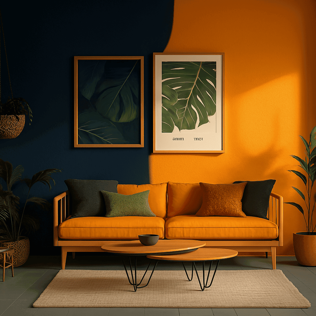 Modern living room interior with a comfortable sofa set, showcasing Optispace design.